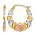 14K & White and Rose Rhodium Scalloped Heart Hoop Earrings