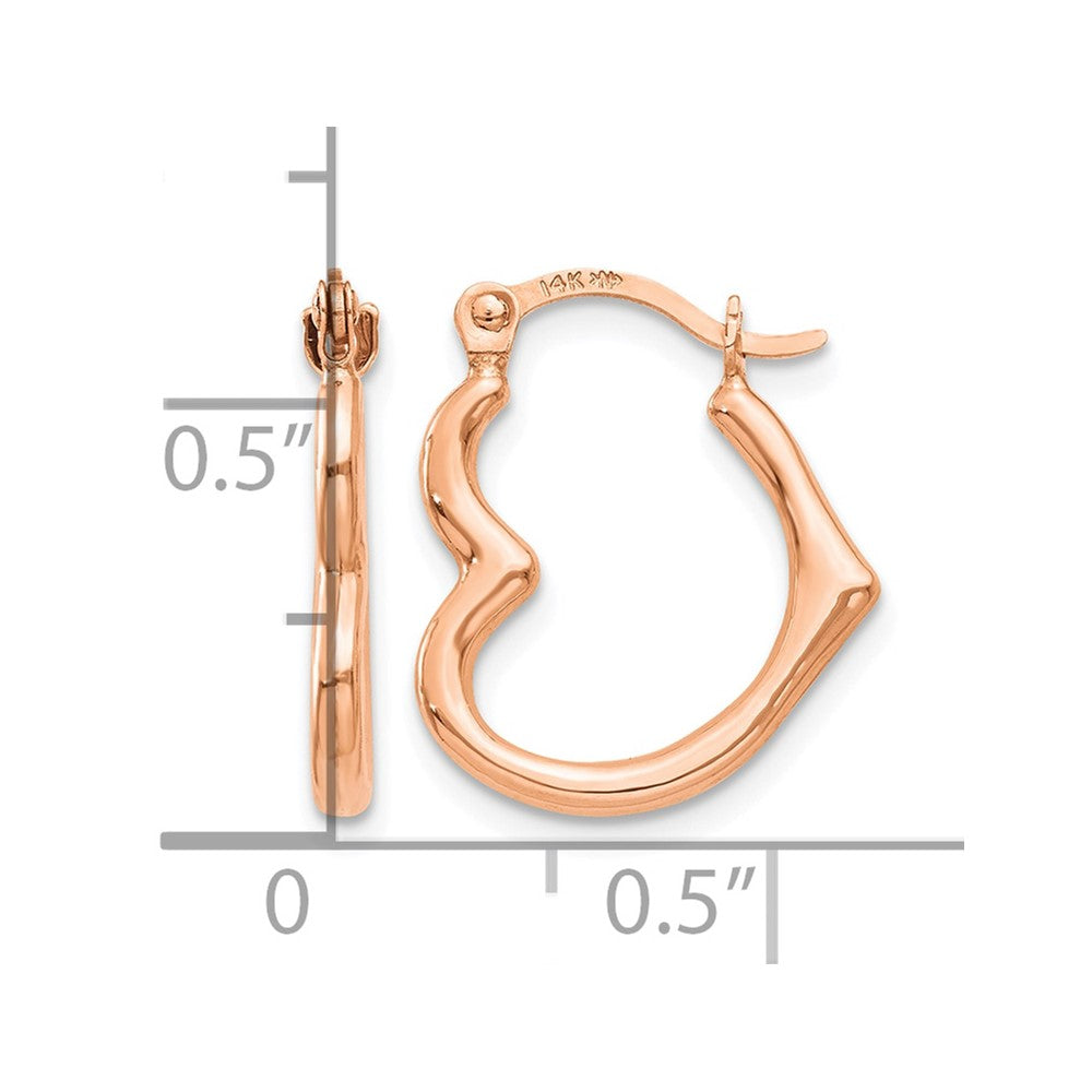 14K Rose Gold Heart Shaped Hollow Hoop Earrings