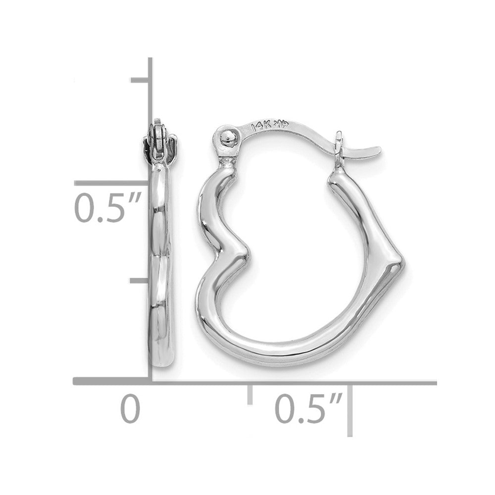 14K White Gold Heart Shaped Hollow Hoop Earrings