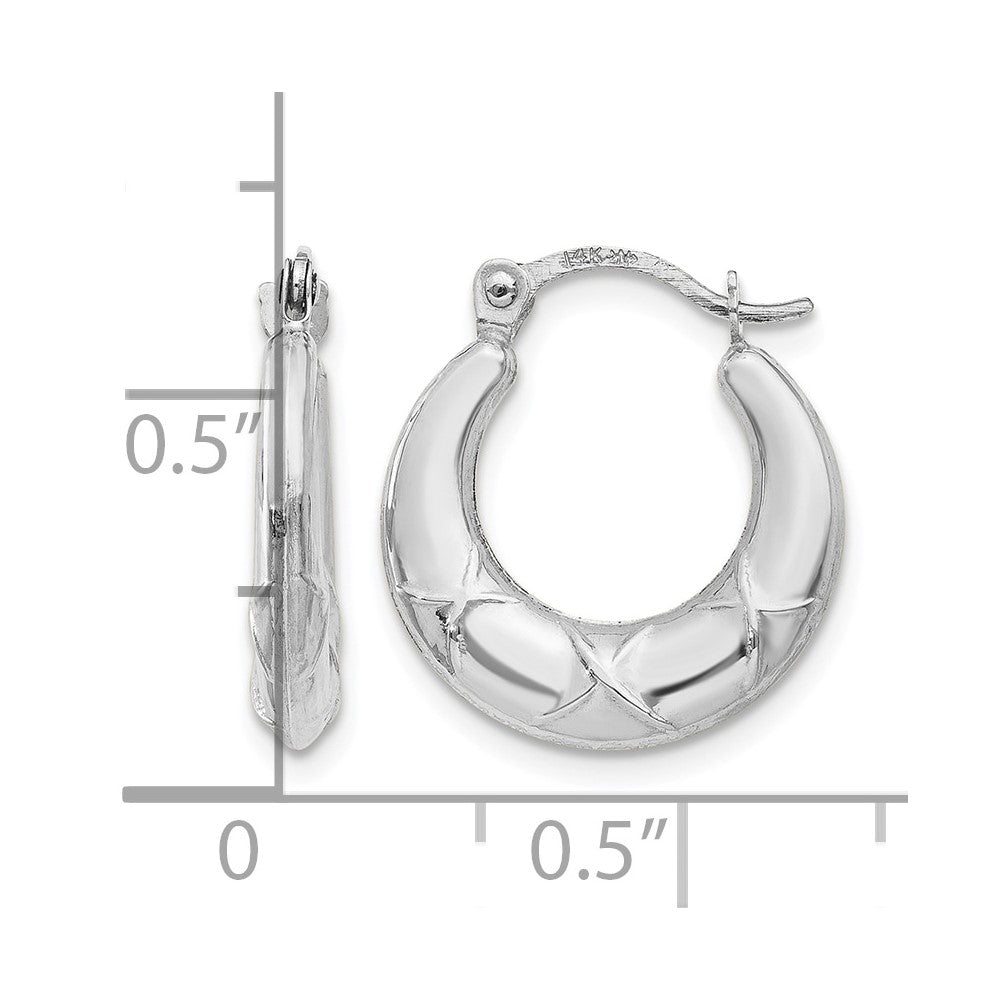 14K White Gold Hollow X Hoop Earrings