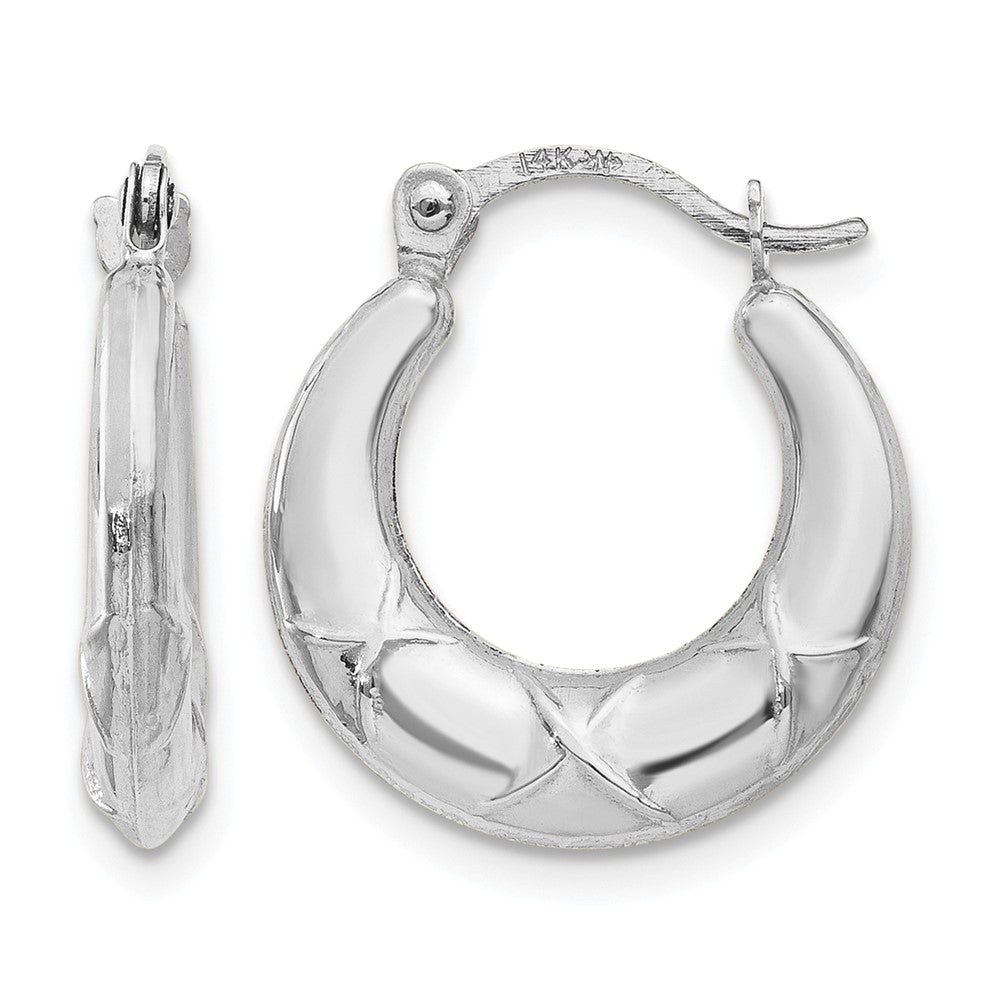 14K White Gold Hollow X Hoop Earrings