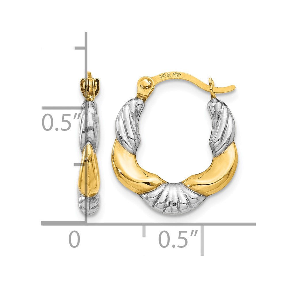 14K & Rhodium Hollow Scalloped Hoop Earrings