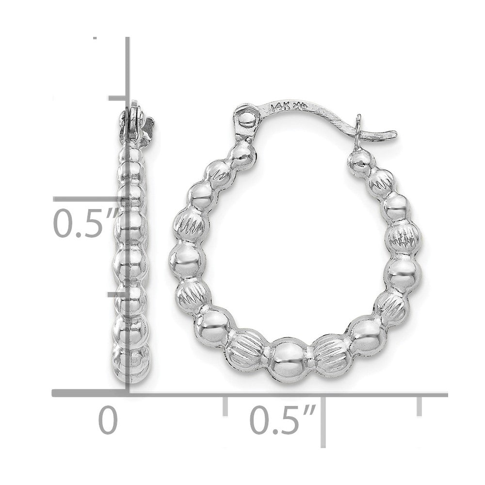 14K White Gold Beaded Hoop Earrings