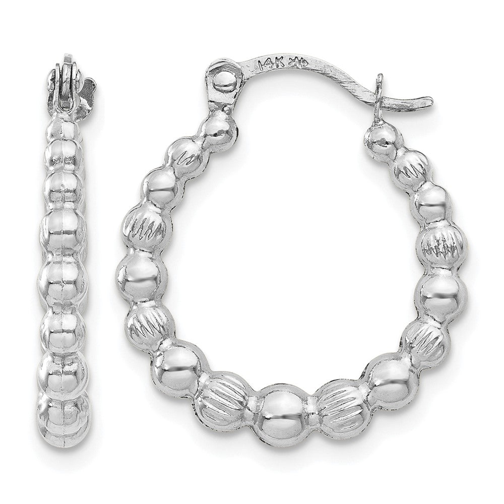 14K White Gold Beaded Hoop Earrings
