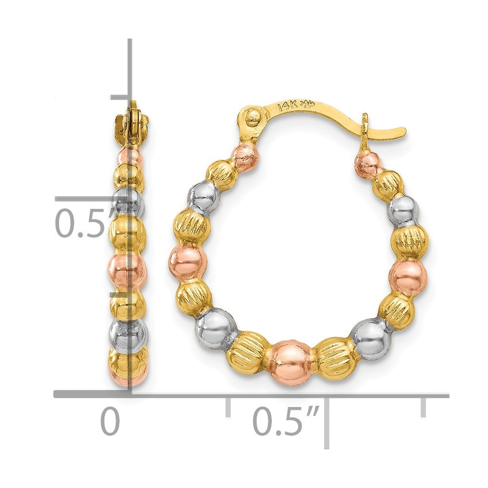 14K & White and Rose Rhodium Beaded Hoop Earrings