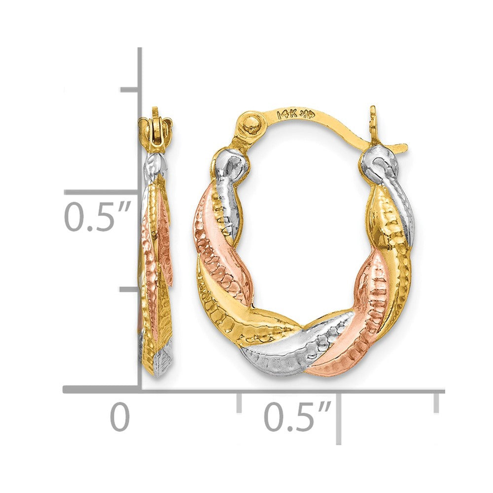 14K & White and Rose Rhodium Hollow Scalloped Hoop Earrings