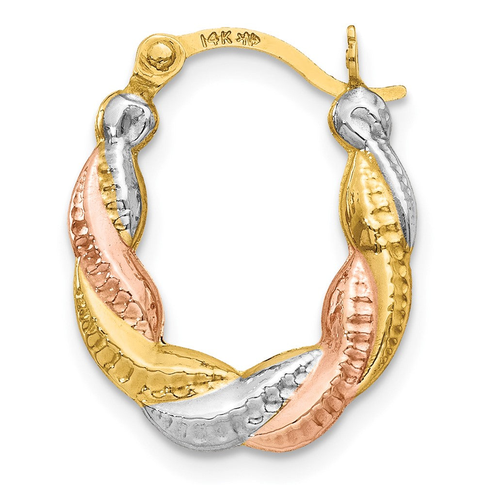 Single 14K & White and Rose Rhodium Hollow Scalloped Hoop Earring