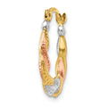 Single 14K & White and Rose Rhodium Hollow Scalloped Hoop Earring