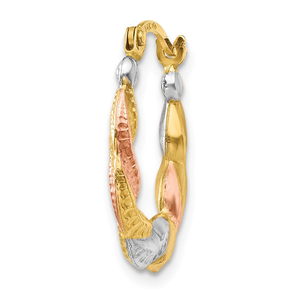 Single 14K & White and Rose Rhodium Hollow Scalloped Hoop Earring
