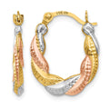 14K & White and Rose Rhodium Hollow Scalloped Hoop Earrings