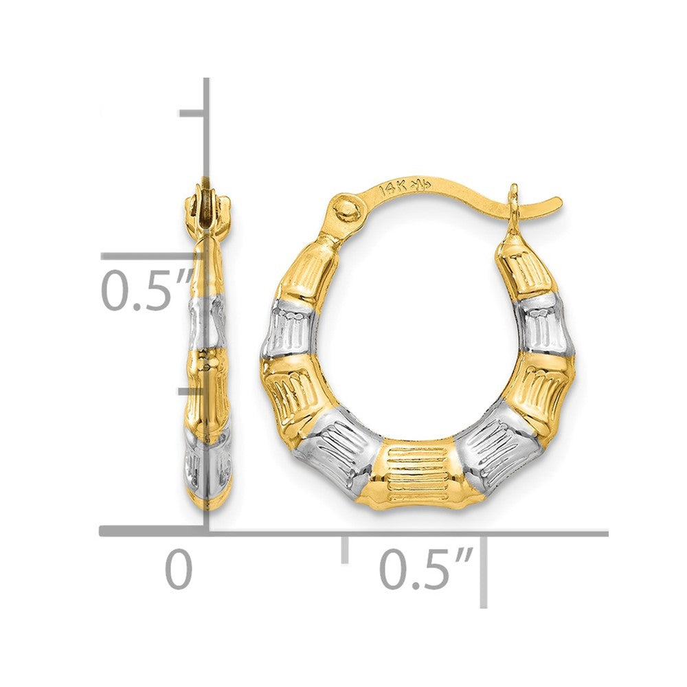 14K & Rhodium Hollow Bamboo Hoop Earrings