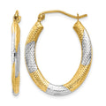 14K & Rhodium Textured Hollow Oval Hoop Earrings