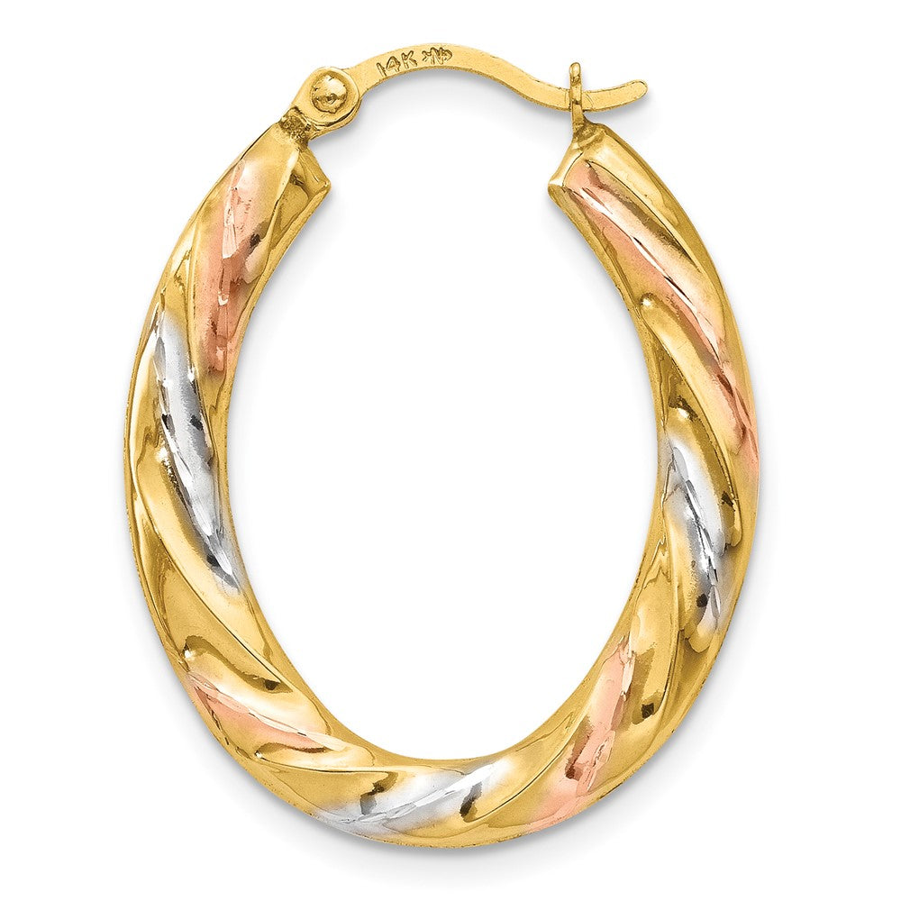 Single 14K & White & Rose Rhodium Oval Hollow Scallop Hoop Earring