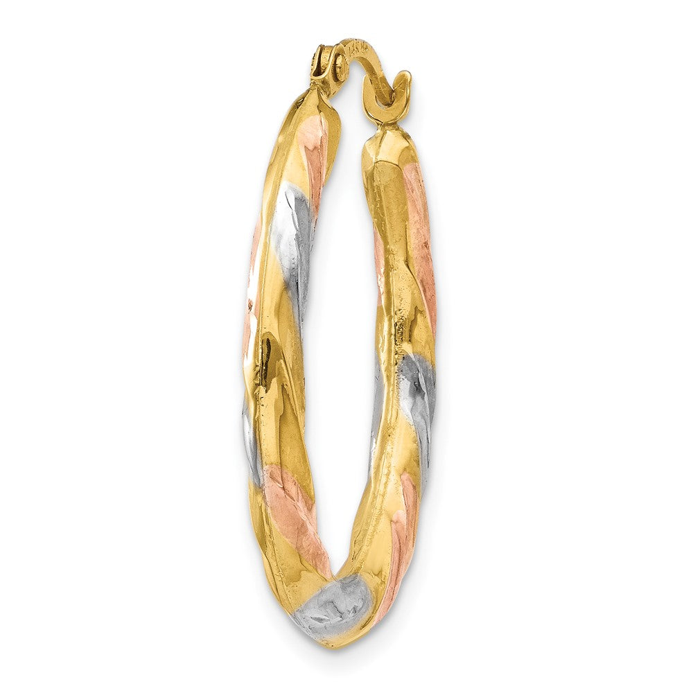 Single 14K & White & Rose Rhodium Oval Hollow Scallop Hoop Earring