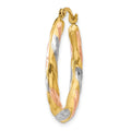 Single 14K & White & Rose Rhodium Oval Hollow Scallop Hoop Earring