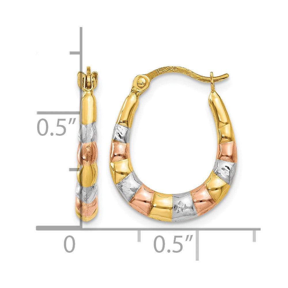 14K & White and Rose Rhodium Hollow Scalloped Hoop Earrings