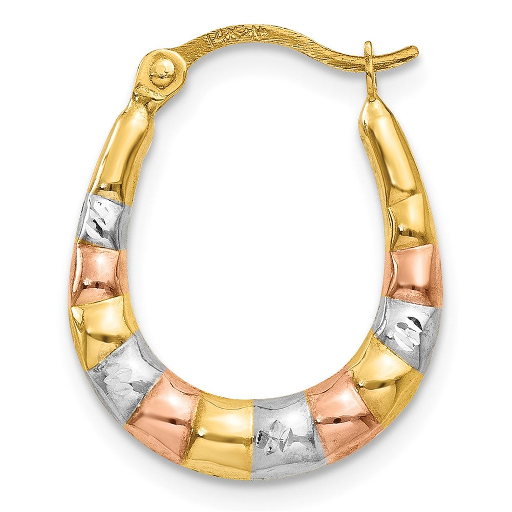 Single 14K & White and Rose Rhodium Hollow Scalloped Hoop Earring