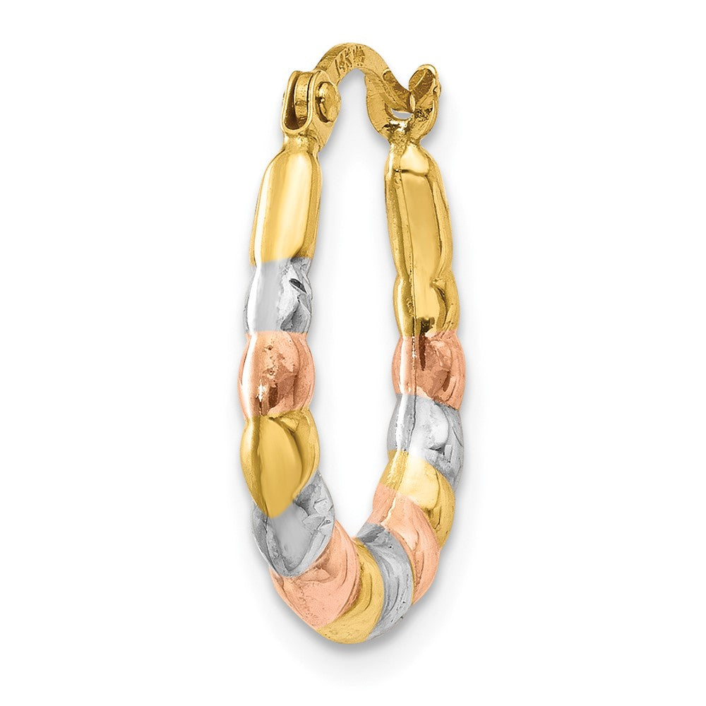 Single 14K & White and Rose Rhodium Hollow Scalloped Hoop Earring