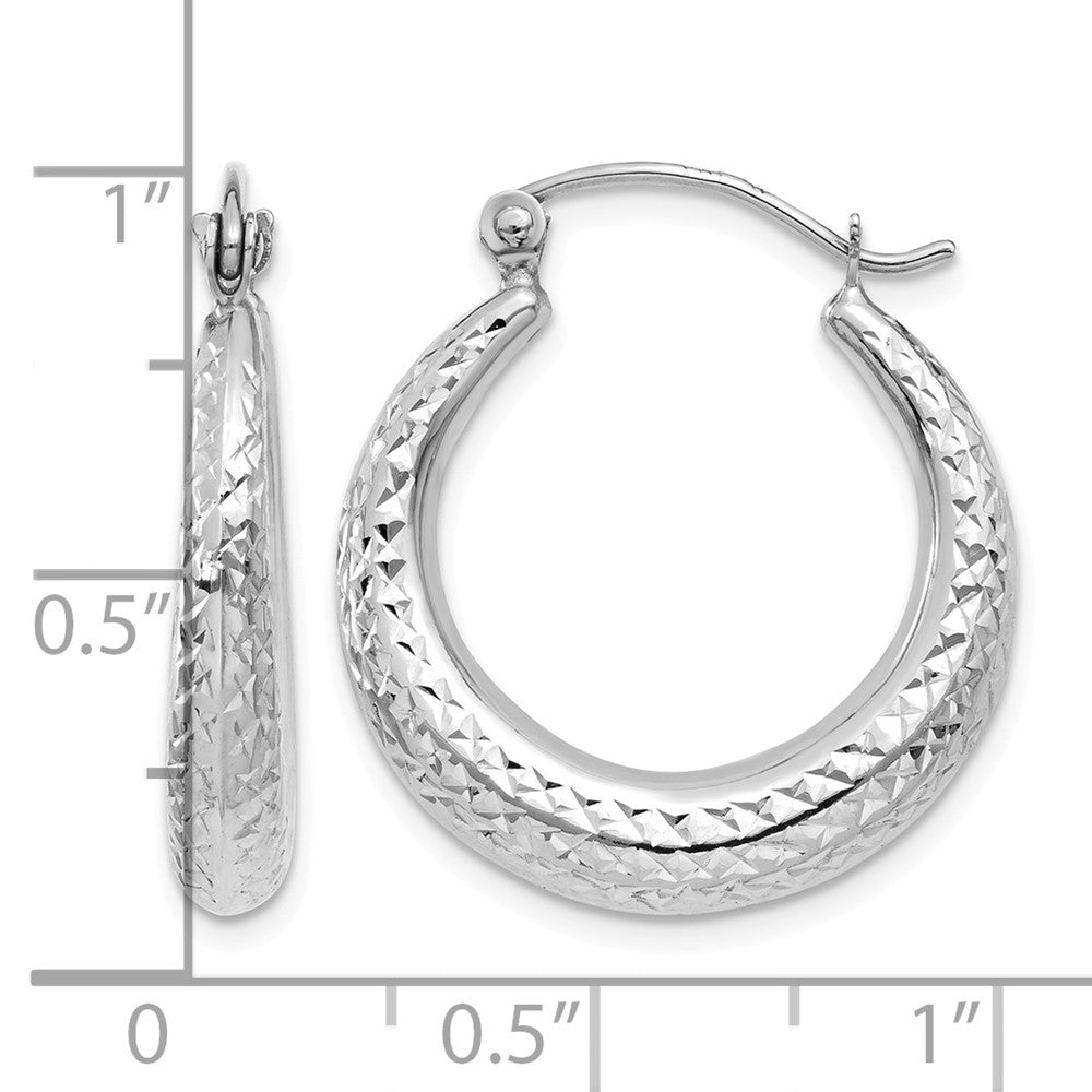 14K White Gold Diamond Cut Hollow Hoop Earrings