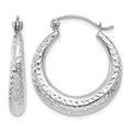 14K White Gold Diamond Cut Hollow Hoop Earrings