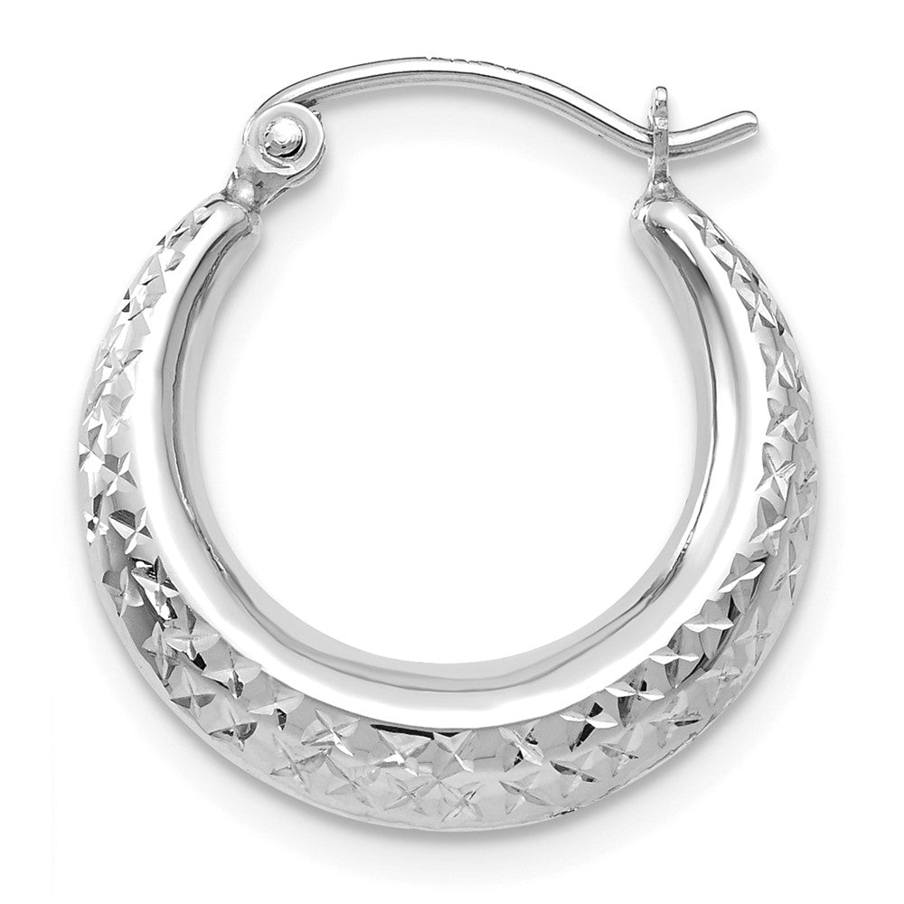 Single 14K White Gold Textured Hollow Hoop Earring