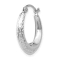 Single 14K White Gold Textured Hollow Hoop Earring
