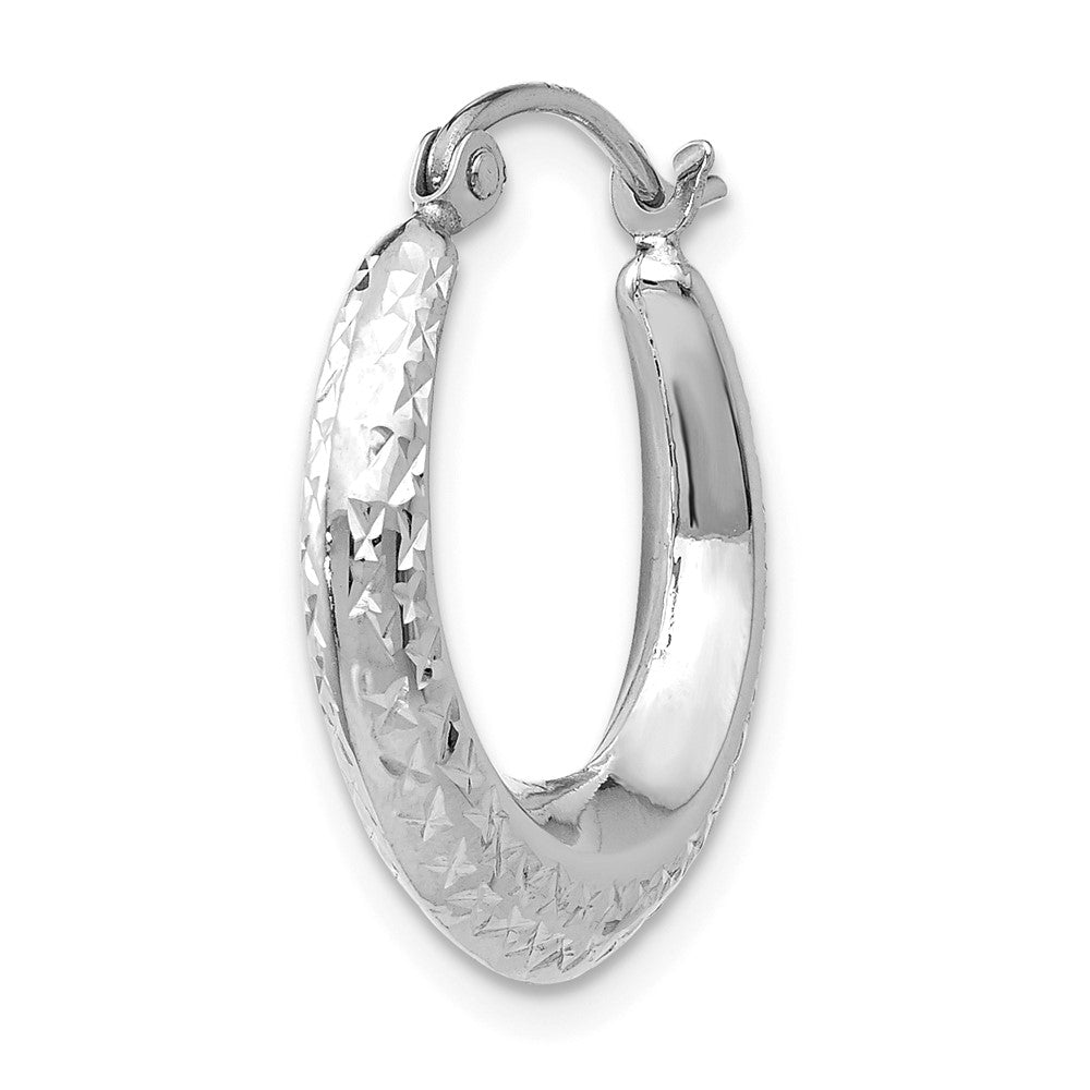 Single 14K White Gold Textured Hollow Hoop Earring