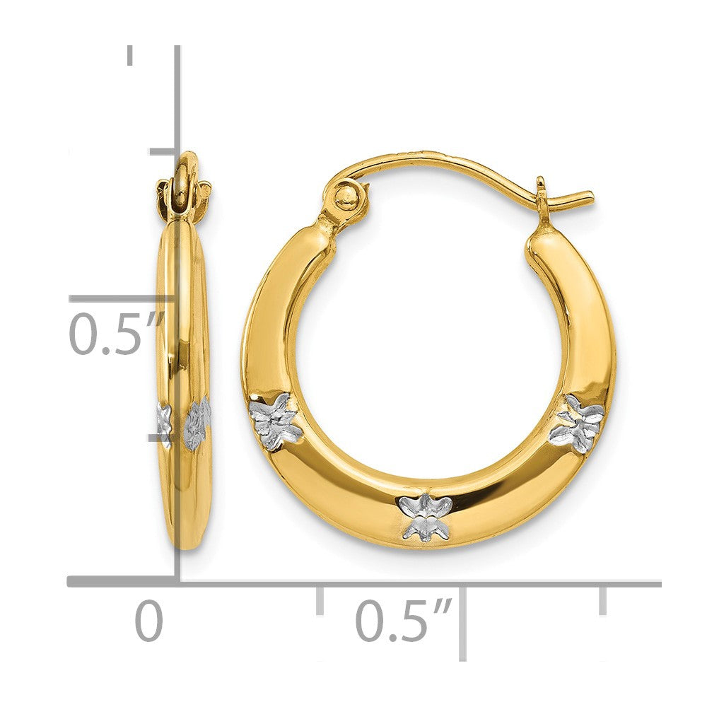 14K & Rhodium Flowers Hollow Hoop Earrings