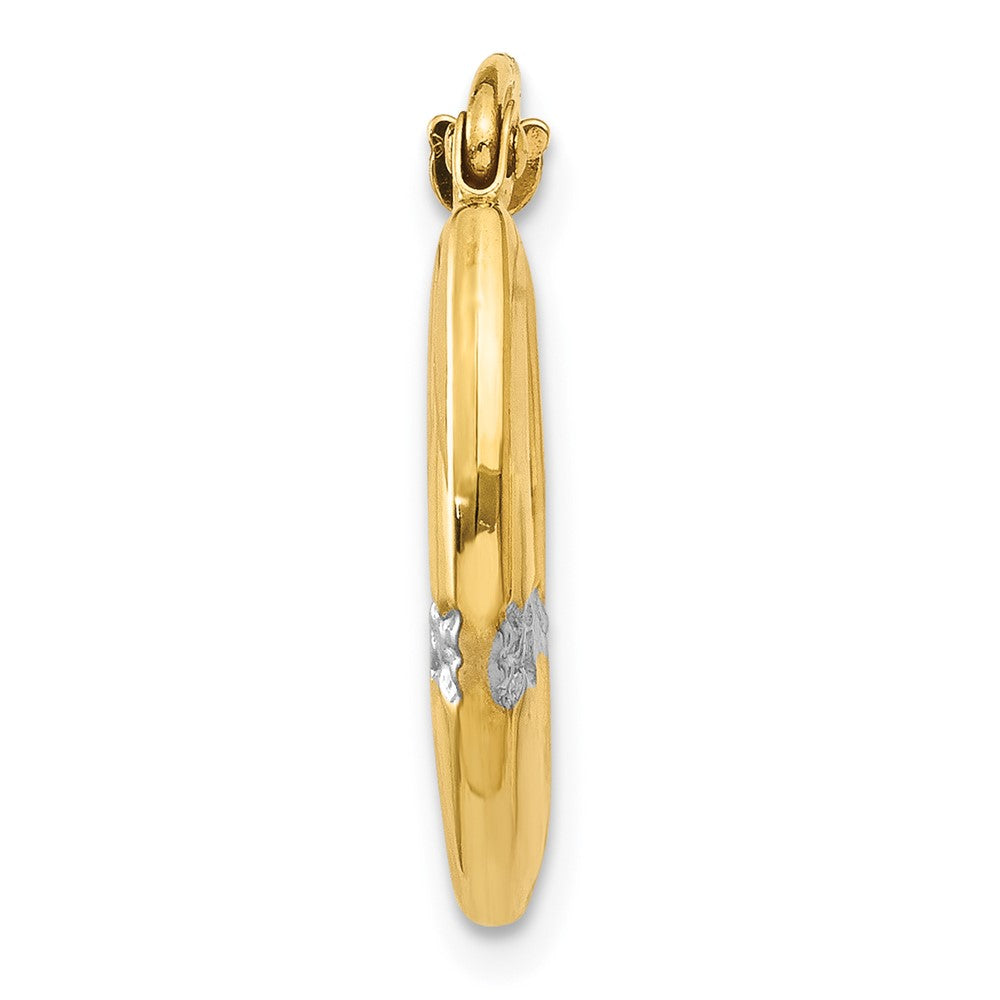 Single 14K & Rhodium Flowers Hollow Hoop Earring