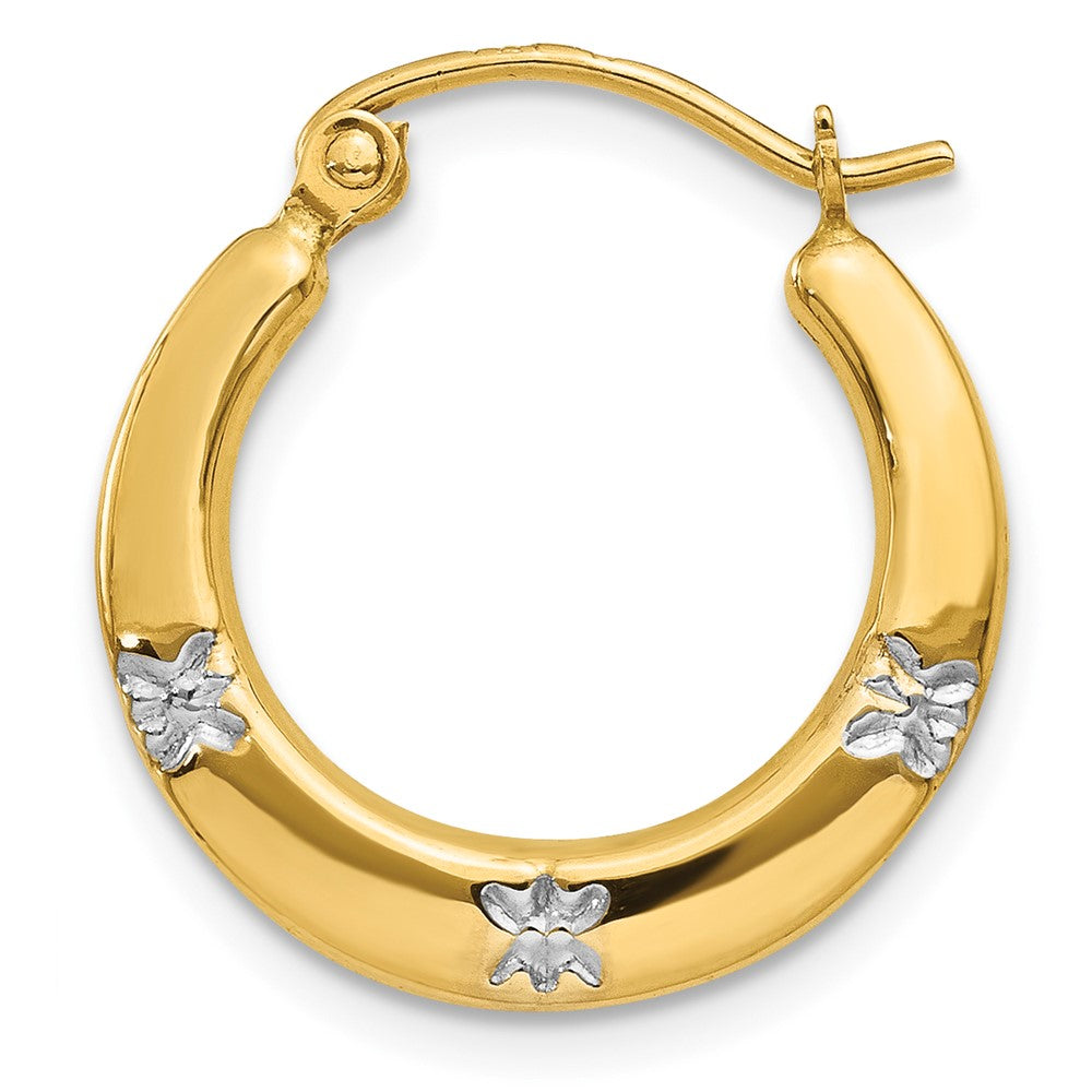 Single 14K & Rhodium Flowers Hollow Hoop Earring