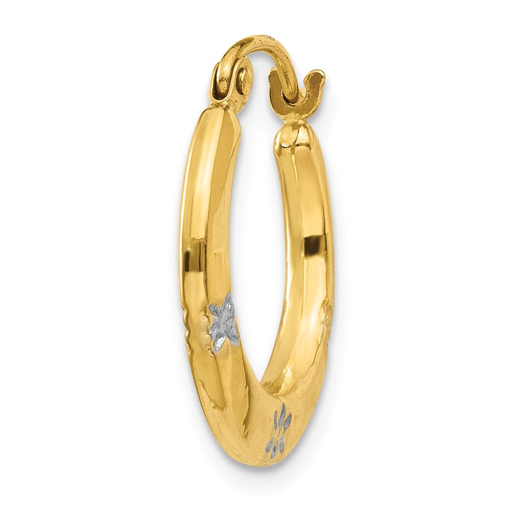 Single 14K & Rhodium Flowers Hollow Hoop Earring