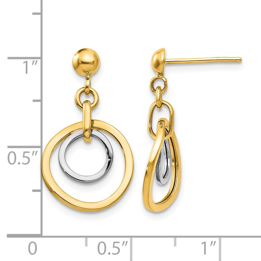 14k Two-tone Circle Post Dangle Earrings