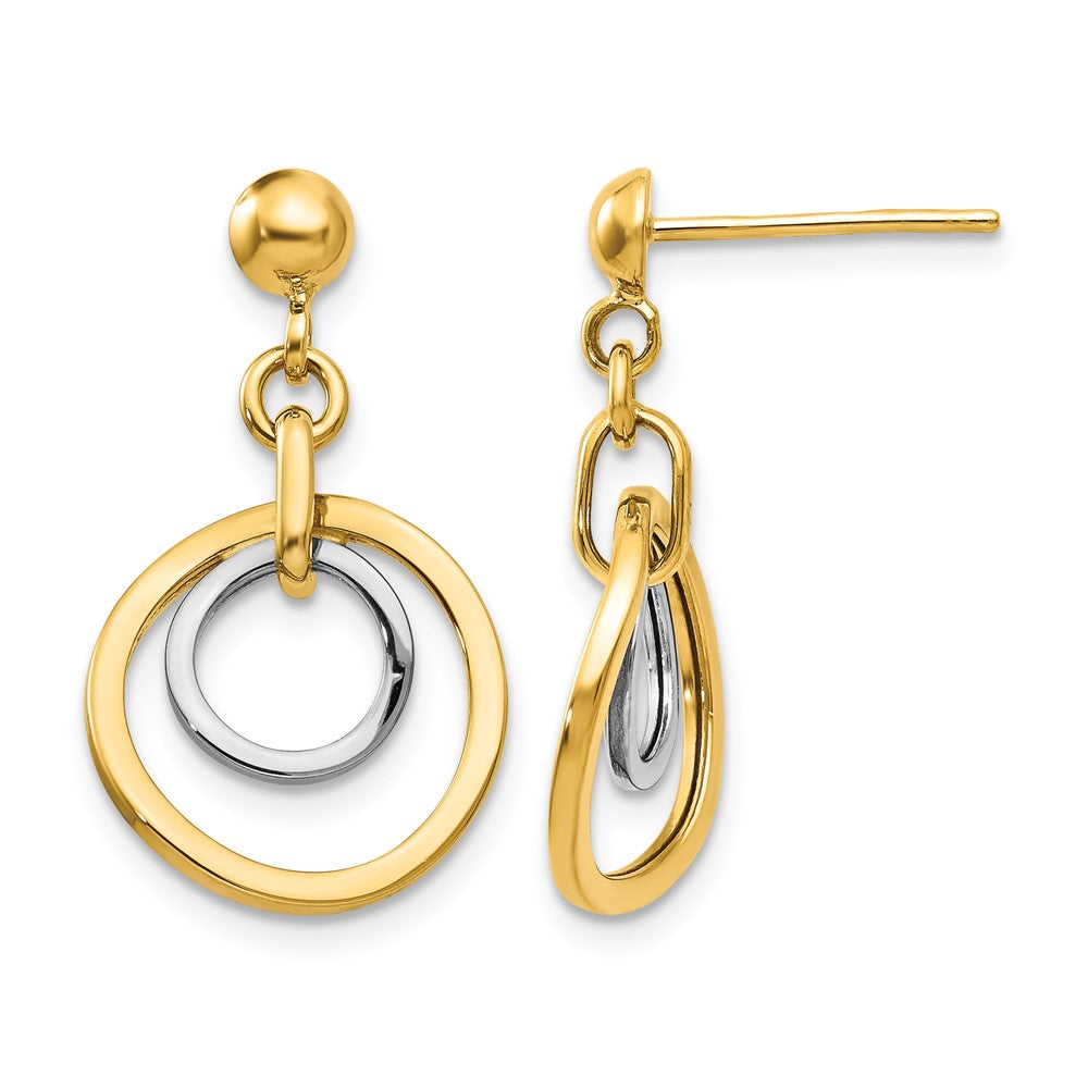 14k Two-tone Circle Post Dangle Earrings