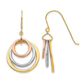 14K Tri-color Circle Dangle Shepherd Hook Earrings