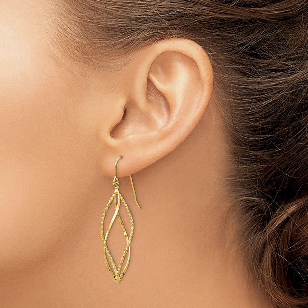 14k Polished and Textured Twisted Dangle Earrings