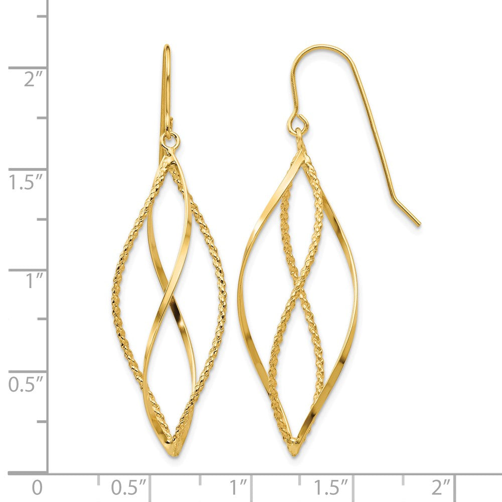 14k Polished and Textured Twisted Dangle Earrings