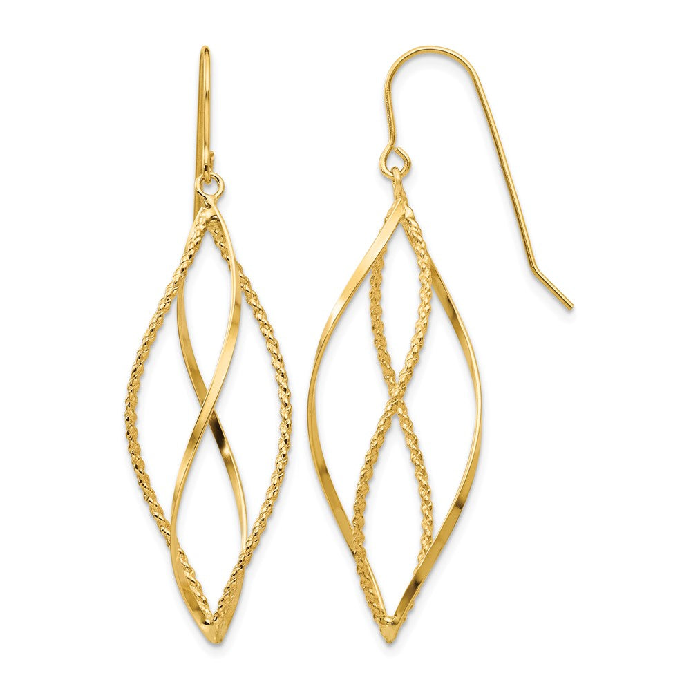 14k Polished and Textured Twisted Dangle Earrings
