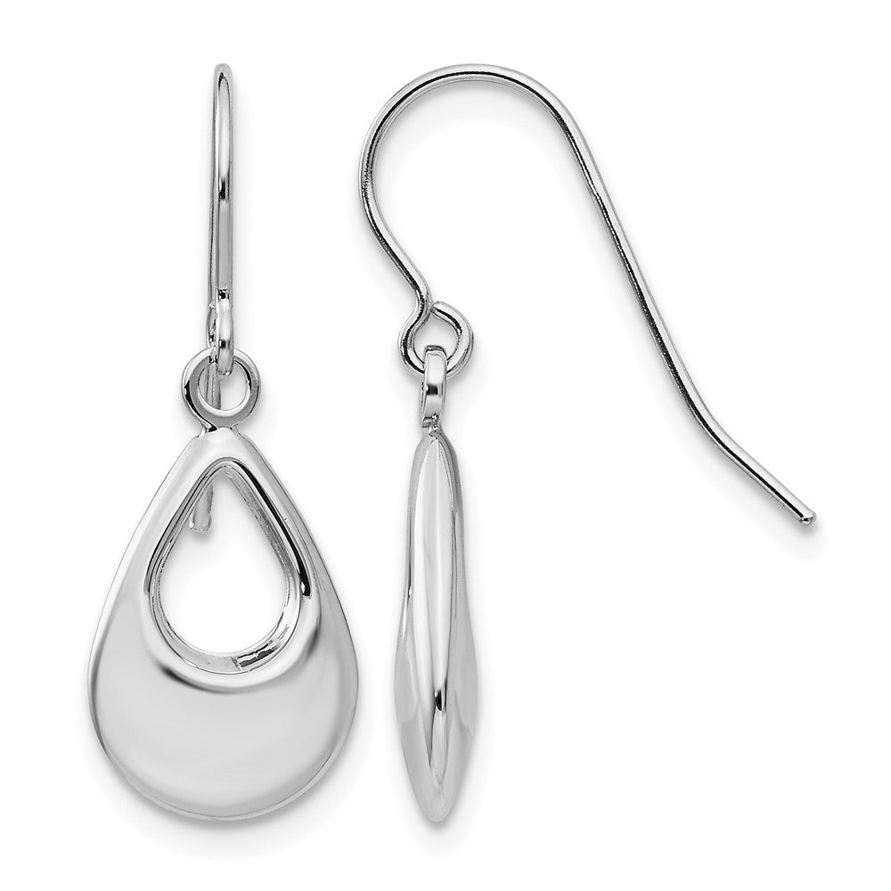14k White Gold Teardrop Hollow Dangle Earrings