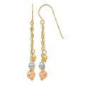 14K Tri-color w/Diamond-cut Beads Dangle Earrings