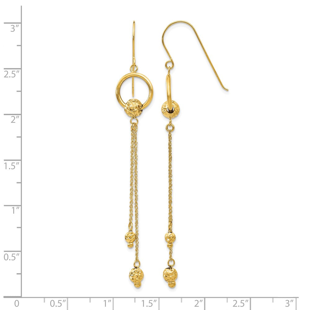 14K Gold Diamond Cut Dangle Shepherd Hook Earrings