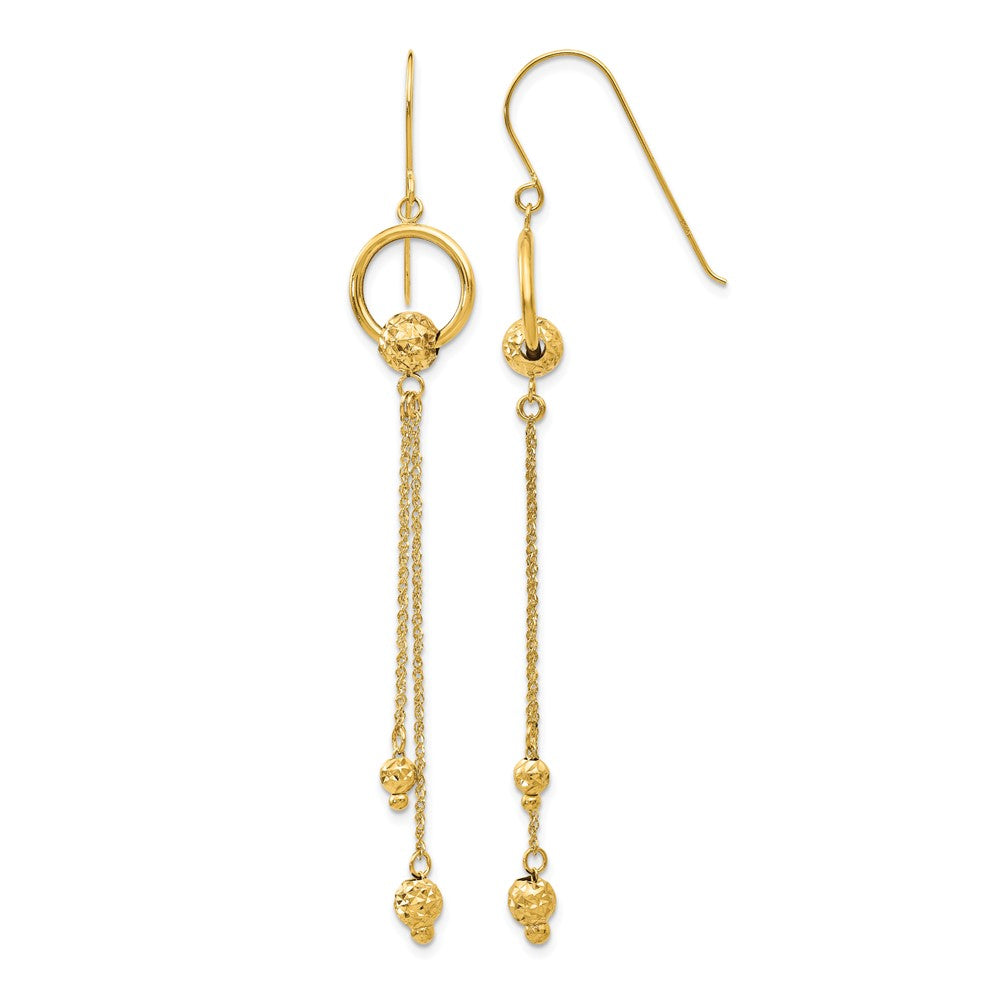 14K Gold Diamond Cut Dangle Shepherd Hook Earrings