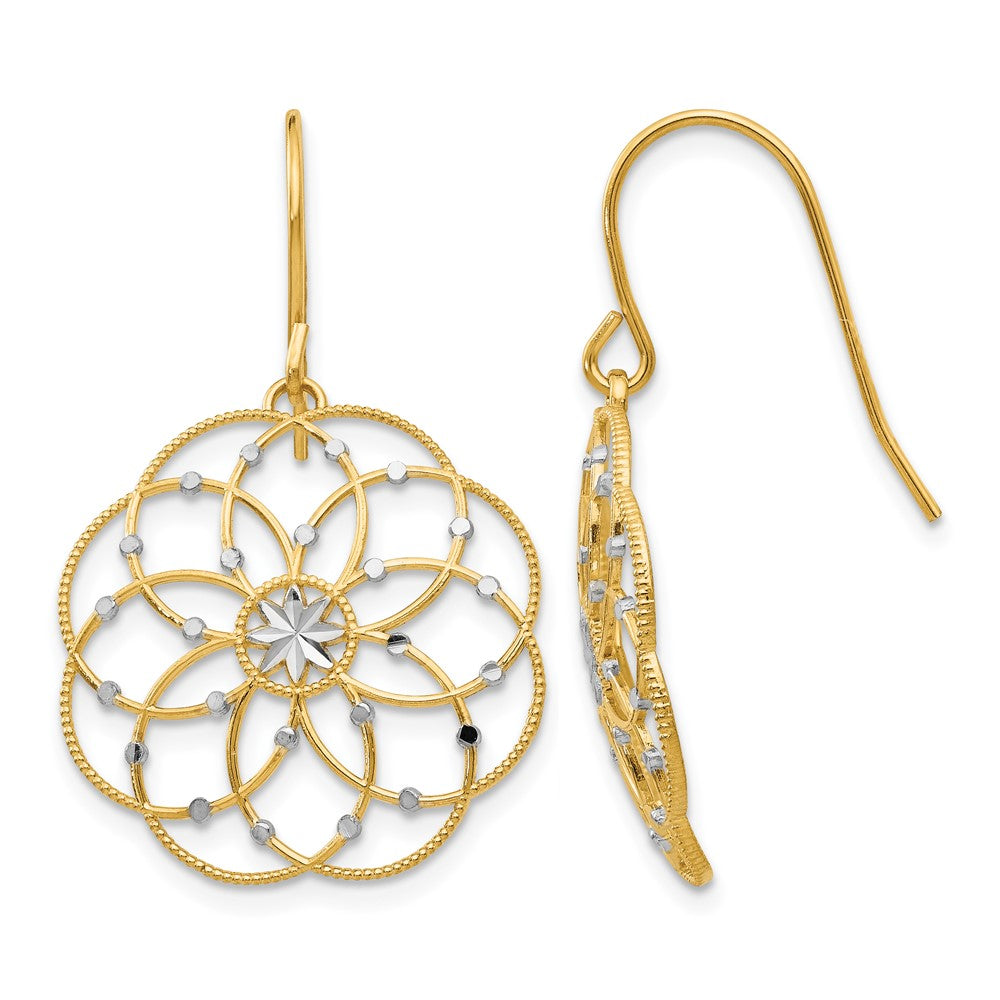14k & Rhodium Diamond-cut Fancy Shepherd Hook Earrings