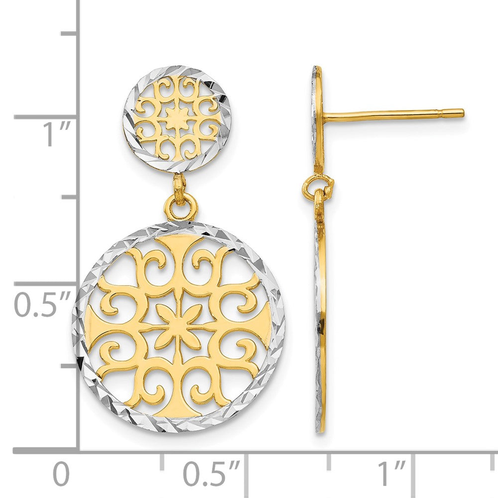 14k & Rhodium D/C Circles Dangle Post Earrings