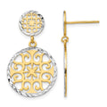 14k & Rhodium D/C Circles Dangle Post Earrings