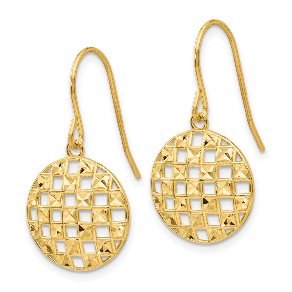 14k Circle Diamond-cut Shepherd Hook Earrings