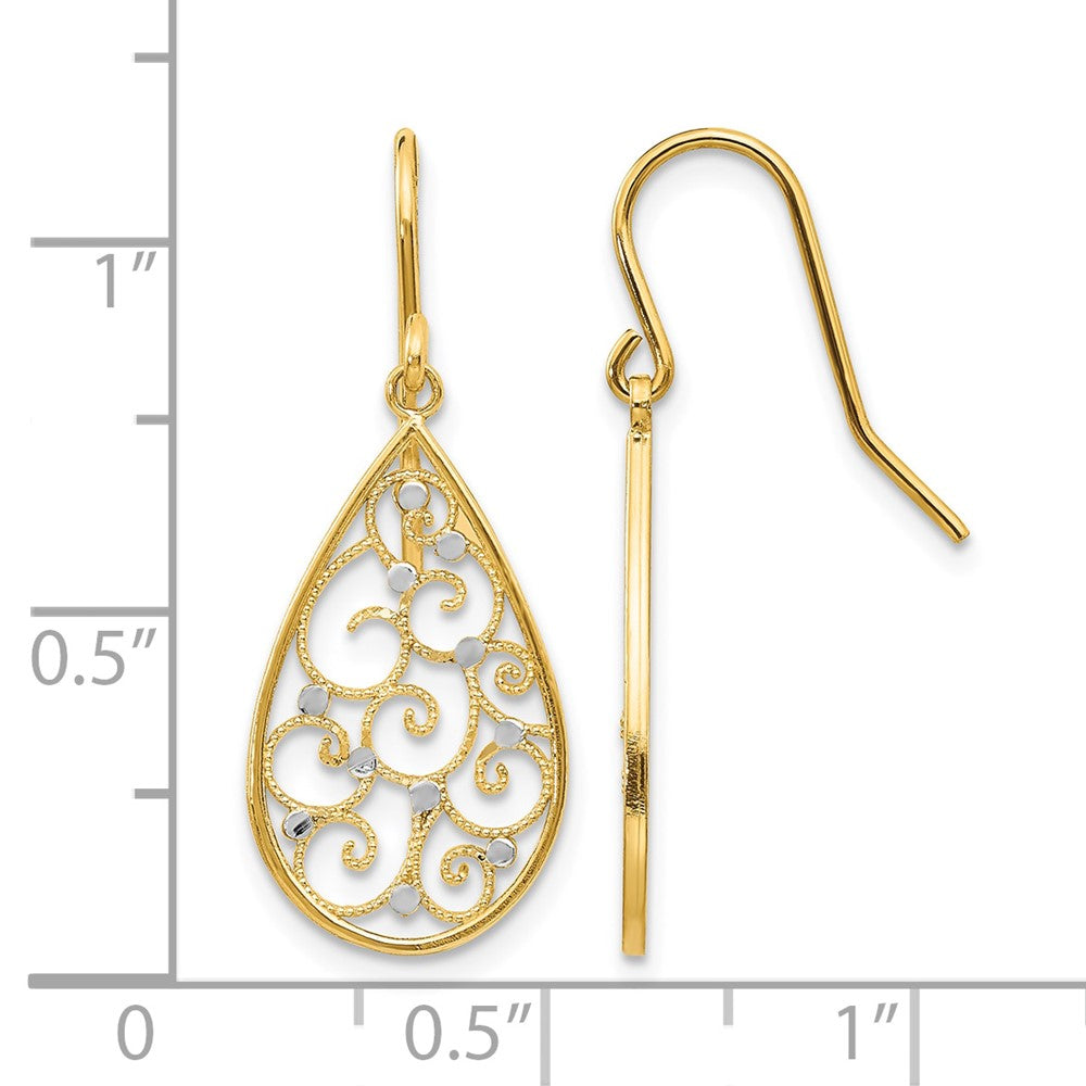 14k & Rhodium Polished Teardrop Earrings