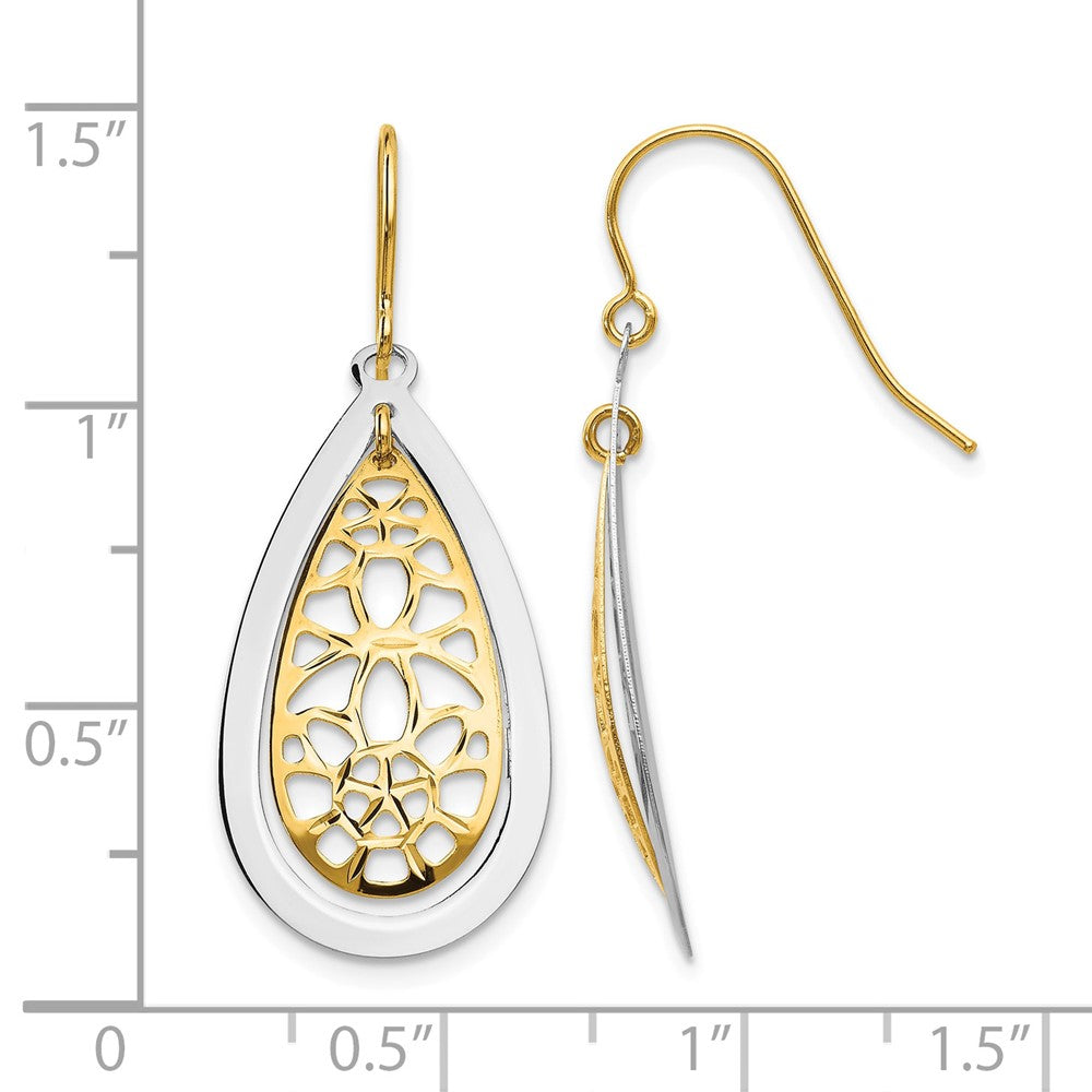 14k Two-tone Diamond Cut Polished Fancy Dangle Earrings