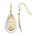 14k Two-tone Diamond Cut Polished Fancy Dangle Earrings