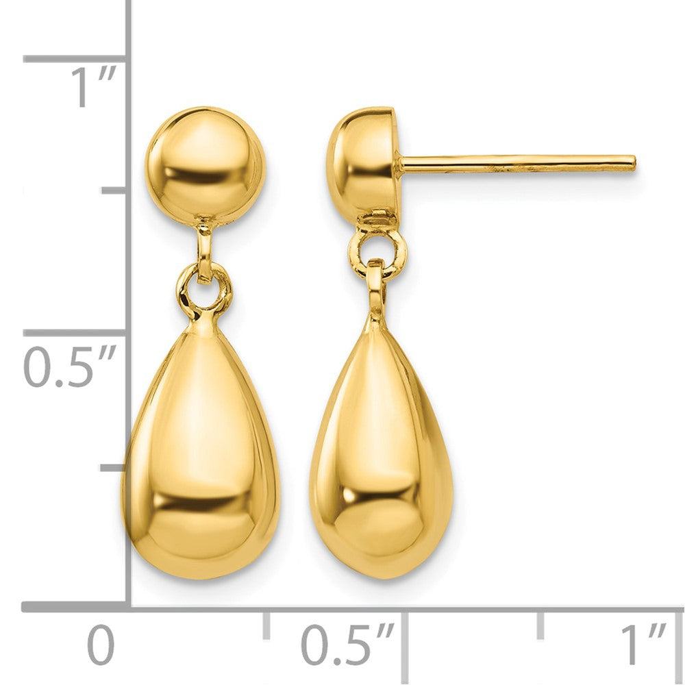 14k Teardrop Hollow Post Dangle Earrings