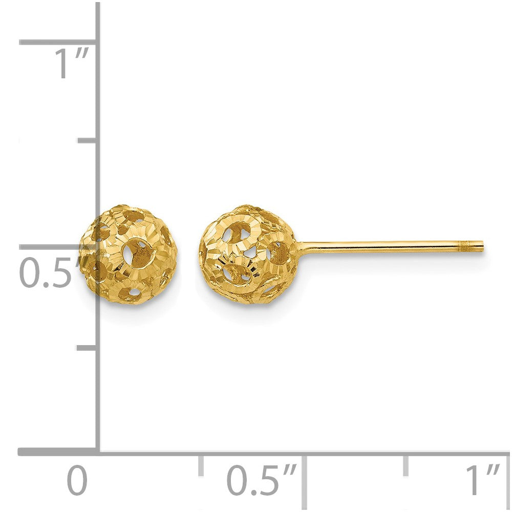 14K Open Diamond Cut Ball Post Earrings
